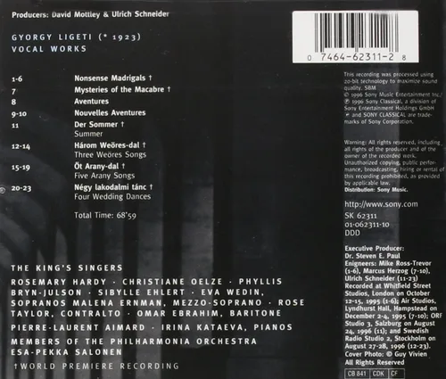 Vista 2 de György Ligeti Edition 4 Vocal Works Madrigals, Mysteries, Aventures, Songs The King's Singers Philharmonia Orchestra Esa-Pekka Salonen