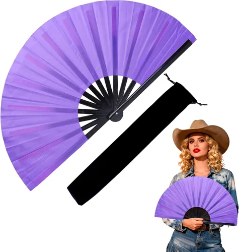 Vista 10 de Abanico de mano grande de 33 cm con luz UV para baile en línea, abanico plegable para botas, actuación, boda, fiesta - Abanico portátil de mano