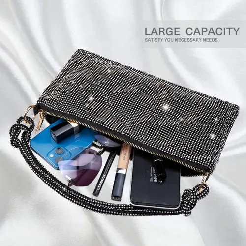 Vista 8 de WLLWOO WLLWOO Bolsos de mano con diamantes de imitación para mujer, bolsos de noche elegantes, bolsos cruzados brillantes para fiesta, club, boda