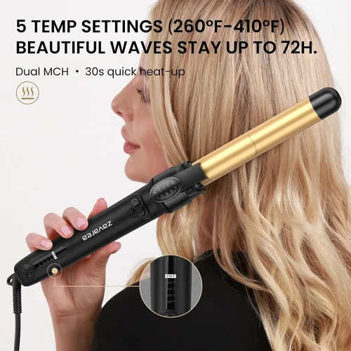 Vista 4 de Juego de rizadores giratorios para cabello largo, varita rizadora automática fácil de usar, obtén ondas de playa, 3 barriles de cerámica