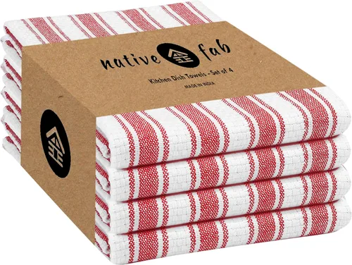 Vista 24 de Native Fab Toallas de Cocina de Algodón 100% Beige - 16x26 pulgadas - Juego de 12 - Toallas de Platos con Tejido de Canasta a Rayas para Limpiar