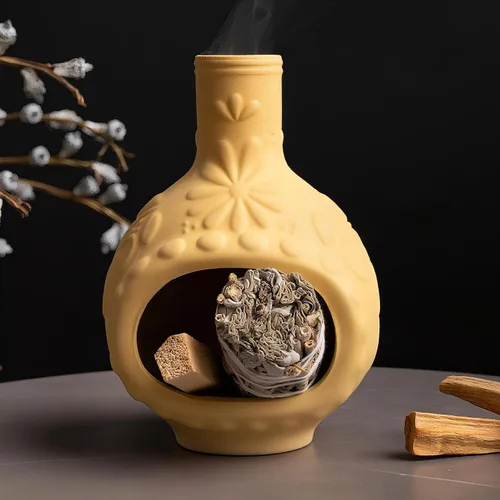 Vista 15 de MOUGIGI Porta Incienso Artesanal de Palo Santo - Quemador de Incienso Cerámico - Tamaño Compacto para Espacio de Meditación - Quema Palo Santo