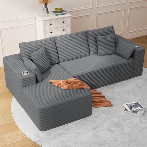 Vista 10 de Sofás deshuesados de 103 pulgadas para sala de estar, sofá en forma de L con diván, sofá modular modular sin montaje para dormitorio, apartamento
