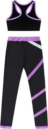 Vista 4 de Huimingda Conjunto deportivo de 2 piezas para niñas y niñas, brasier deportivo, camiseta sin mangas, leggings atléticos, conjunto de ropa deportiva