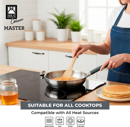 Vista 4 de BRA COOKWARE Master 2 - Juego de sartenes profesionales de 8 + 10.2 pulgadas, sartén de acero inoxidable, compatible con todas las estufas, sartén