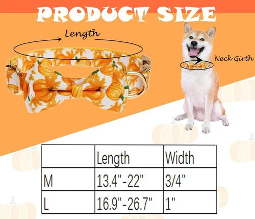 Vista 5 de Collar de otoño para perro con pajarita extraíble para perros medianos, collar de perro de Acción de Gracias de Halloween
