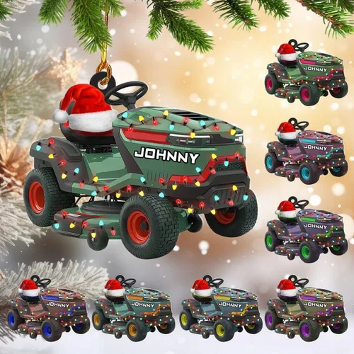 Vista 12 de Adornos de Navidad personalizados para cortacésped 2024, adorno de cortacésped con nombre personalizado con luces de Navidad, adornos de cortacésped