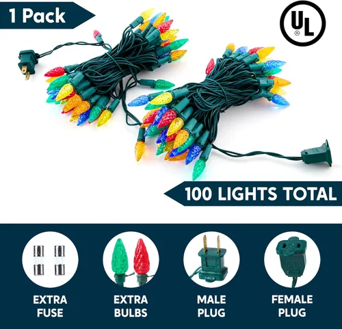 Vista 2 de Joiedomi - Luces para árbol de Navidad C6 multicolor, 100 luces LED de encendido constante en forma de fresa, 33.66 pies, luces de Navidad