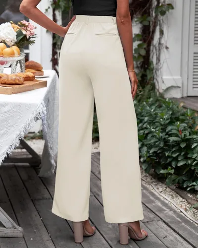Vista 3 de GRAPENT - Pantalones de pierna ancha para mujer, pantalones de vestir holgados de tiro alto para oficina, trabajo, negocios o uso informal