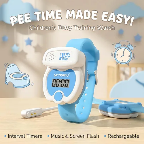 Vista 5 de SKYROKU Reloj de entrenamiento para ir al baño para niños pequeños, bonita forma de inodoro, recordatorios de música y luz, temporizador de cuenta