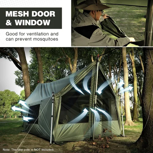 Vista 2 de REDCAMP Tienda de Campaña Caliente Grande tipo Hamaca con Salida para Estufa, Tienda de Campaña de Pared de Invierno Impermeable y Resistente al