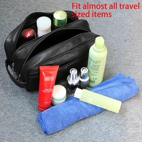 Vista 4 de Sumnacon Bolsas de aseo personal, unisex, de piel sintética, impermeable, organizador de artículos de aseo para viajes, perfecto para afeitar, aseo