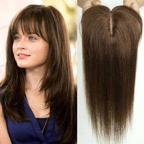 Vista 19 de HAIRCUBE Pelucas de cabello humano 100% con flequillo, densidad 150%, base de seda, clip en la parte superior, pelucas de cabello superior