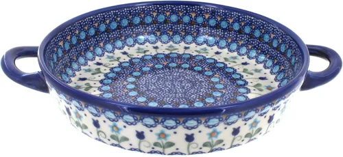 Vista 6 de Blue Rose Polish Pottery - Horno redondo pequeño Ashley naranja con asas, 9 pulgadas de diámetro, único, apto para lavavajillas y duradero