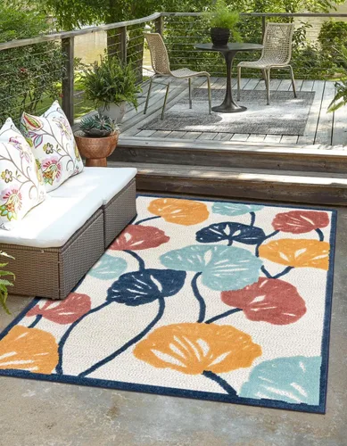 Vista 8 de Unique Loom Belize Outdoor Collection - Alfombra de área para calafatear (2 x 3 pies 1 pulgada, rectangular, carbón/azul claro)