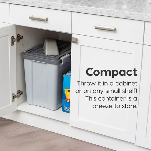 Vista 5 de IRIS USA Contenedor apilable de almacenamiento de alimentos para perros con cuchara de 2 tazas, 4 cierres seguros, se adapta a hasta 30 libras
