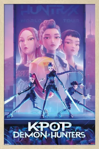 Vista 7 de Netflix KPop Demon Hunters (2025) - Póster de pared de una hoja, 22.4 pulgadas de largo x 14.7 pulgadas de ancho, versión enmarcada de madera