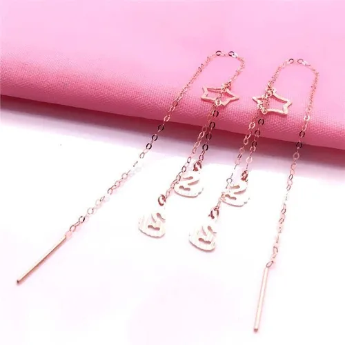 Vista 2 de SAGEKING 2024 New 585 Purple Gold Geometric Light Luxury Star Tassel Earrings For Women Plated 14K Rose Gold Ear Line Sweet And Romantic Jewelry