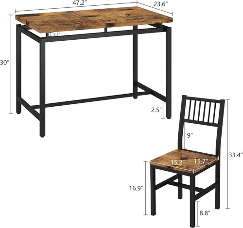 Vista 6 de AWQM Juego de mesa de comedor de 47.2 pulgadas para 4, mesa industrial con 4 sillas curvas, juego de mesa de cocina rectangular de 5 piezas