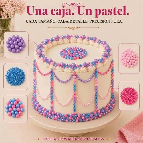 Vista 7 de Confect Gránulos decorativos para tartas Mezcla de grageas rosa intenso, rosa bebé y morado Azúcar brillante azul profundo Gránulos