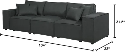 Vista 2 de Daesar Muebles de sala de estar, sofás modernos de 3 plazas en lino gris oscuro