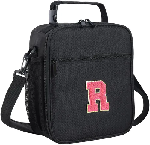 Vista 57 de ELEFOCUS Lonchera aislada con inicial para mujeres y hombres, bolsa de almuerzo personalizada con monograma con correa de hombro ajustable