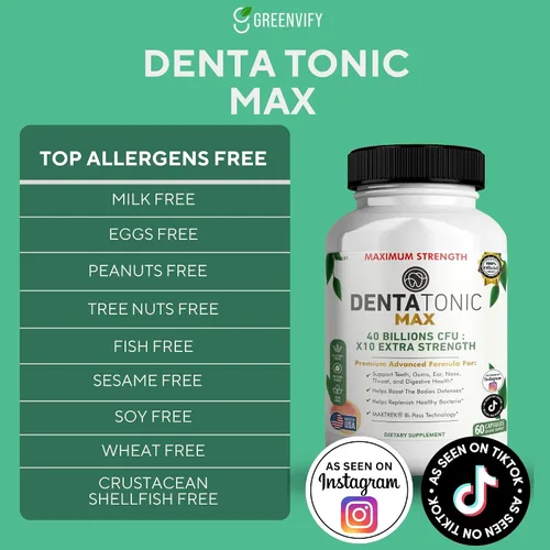 Vista 4 de Suplemento probiótico Denta Tonic Max, 40 mil millones de UFC, 60 cápsulas, apoya la salud oral y digestiva (1)
