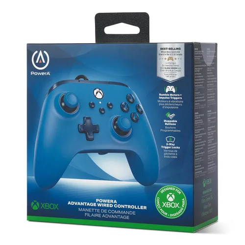 Vista 2 de PowerA Advantage Wired Controller for Xbox Series XS - Blue, Xbox Controller with Detachable 10ft USB-C Cable, Mappable Buttons, Trigger Locks and