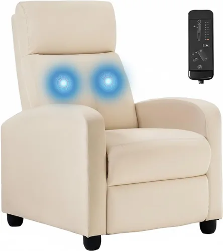 Vista 16 de BestMassage Silla reclinable con función de masaje de 2 puntos Cuero sintético marrón con soporte lumbar, empuje ajustable hacia atrás, PU