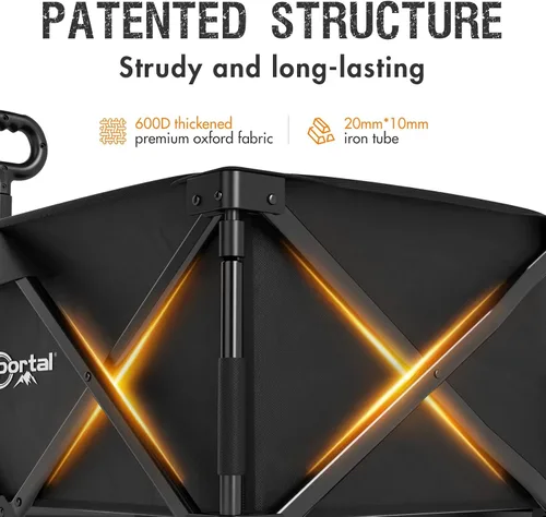 Vista 4 de Portal - Carro plegable con frenos, carrito utilitario de uso pesado con ruedas todo terreno, carritos plegables portátiles para camping, playa