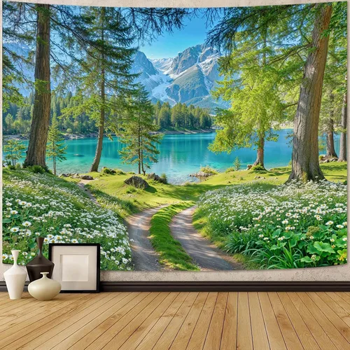 Vista 19 de Zussun Tapiz de Bosque Natural de Montaña Tapiz Verde de Pino Luz Solar Selva para Dormitorio Estético Planta Paisaje de Montaña Tapices Pequeños