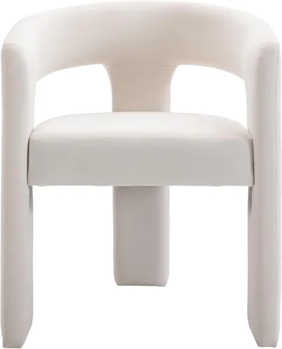 Vista 31 de Silla moderna de comedor en barril, silla de cocina acentuada tapizada en cuero sintético con brazos, silla lateral cómoda para sala de blanco