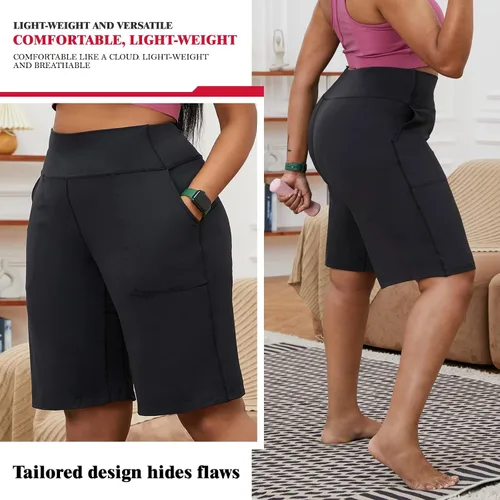 Vista 4 de YOHOYOHA Pantalones cortos de yoga para mujer, talla grande, pantalones capri de pierna ancha, pantalones de entrenamiento casuales