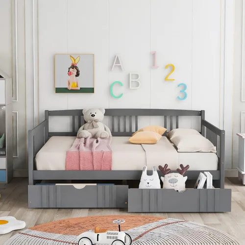 Vista 3 de Bellemave Sofá cama de tamaño matrimonial, sofá cama de madera con cajones, sofá cama con cajones de almacenamiento, sofá cama de doble uso