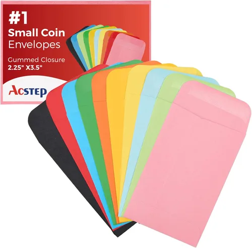 Vista 13 de ACSTEP Paquete de 500 sobres para monedas y piezas pequeñas #1 sobre de punta de 2-1/4 x 3-1/2 con solapa engomada para uso en el hogar, jardín u