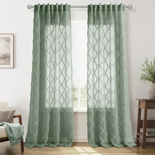 Vista 13 de Cortinas transparentes negras Hokibero de 96 pulgadas de largo, juego de 2 paneles con pestaña trasera, filtro de luz, cortinas