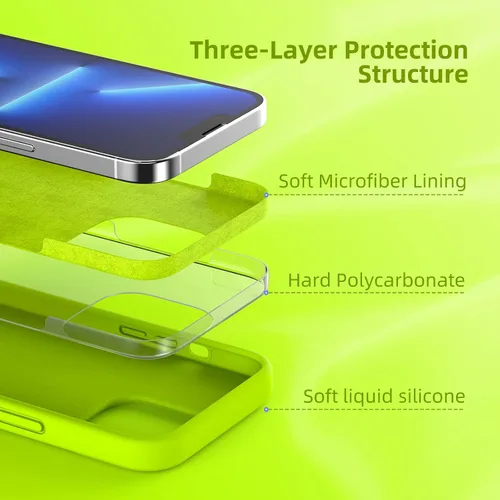 Vista 4 de Funda compatible con iPhone 13 Pro, protección contra caídas, antihuellas, funda de silicona líquida a prueba de golpes con forro de microfibra