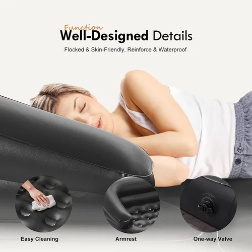 Vista 5 de Sofá cama inflable, sofá inflable para camping, impermeable, negro