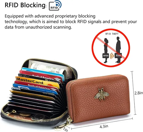 Vista 3 de imeetu - Tarjetero de cuero con cremallera y contra identificación por radiofrecuencia (RFID) pequeño, cartera para mujer