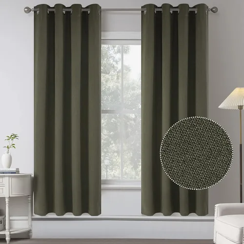 Vista 61 de KEQIAOSUOCAI Cortinas de lino 100% opacas de 100 pulgadas de largo, 2 paneles para dormitorio, estilo casa de campo moderna, completamente negro