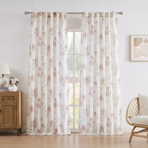 Vista 14 de Cortinas de lino natural mezclado semitransparentes con pestaña trasera para sala de estar, cortinas de lino texturizado estilo bohemio para filtrar