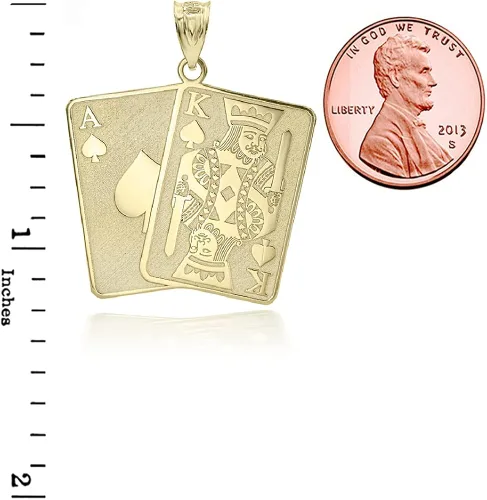 Vista 3 de Collar con colgante de oro de 14 quilates con nombre personalizado y tarjeta de rey y tarjeta de póker de King of Spades
