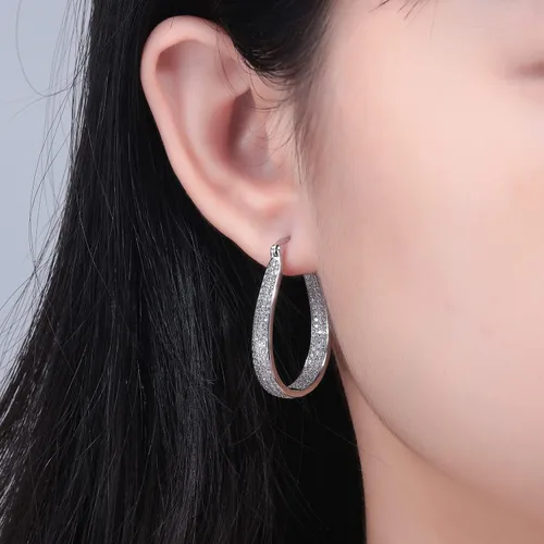 Vista 2 de CiNily Aretes de aro de plata de ley 925 con circonita cúbica azul grande para mujeres, adolescentes y niñas, aretes de aro grandes ovalados gruesos