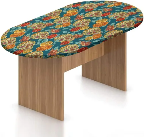 Vista 8 de Mantel ovalado ajustable de poliéster elástico para invierno, diseño de bosque abstracto monocromático, hojas y bosques, se adapta a mesas ovaladas