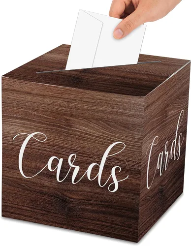 Vista 5 de AWSICE Caja de tarjeta de patrón de madera para fiesta, cajas de tarjetas Madera-1