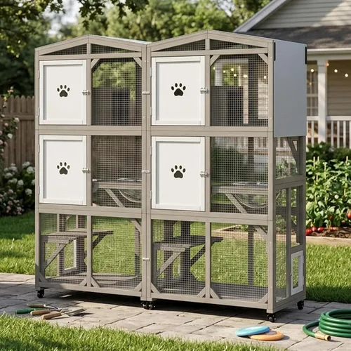 Vista 12 de Gowoodhut Catio - Recintos para gatos al aire libre, casa grande de madera