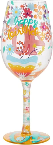 Vista 3 de Enesco Designs by Lolita Happy 40th Birthday - Copa de vino artesanal pintada a mano, 15 onzas, multicolor