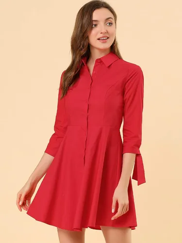 Vista 2 de Allegra K Vestido de camisa de algodón con botones para mujer