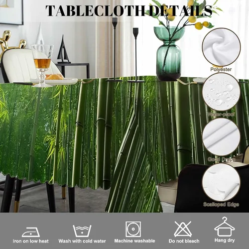 Vista 4 de Swono - Mantel rectangular de bambú con diseño de luz solar y bosque de bambú - Mantel a cuadros lavable para mesa de cocina, cena de festividades