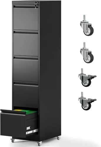 Vista 14 de Archivador de 4 cajones con ruedas, archivador de metal con cerradura y ruedas, almacenamiento rodante para oficina en casa, archivadores verticales